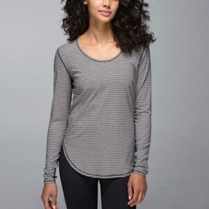 Lululemon Yogini 5 Year Long Sleeve Tee Black Striped Lightweight Pima Cotton 2
